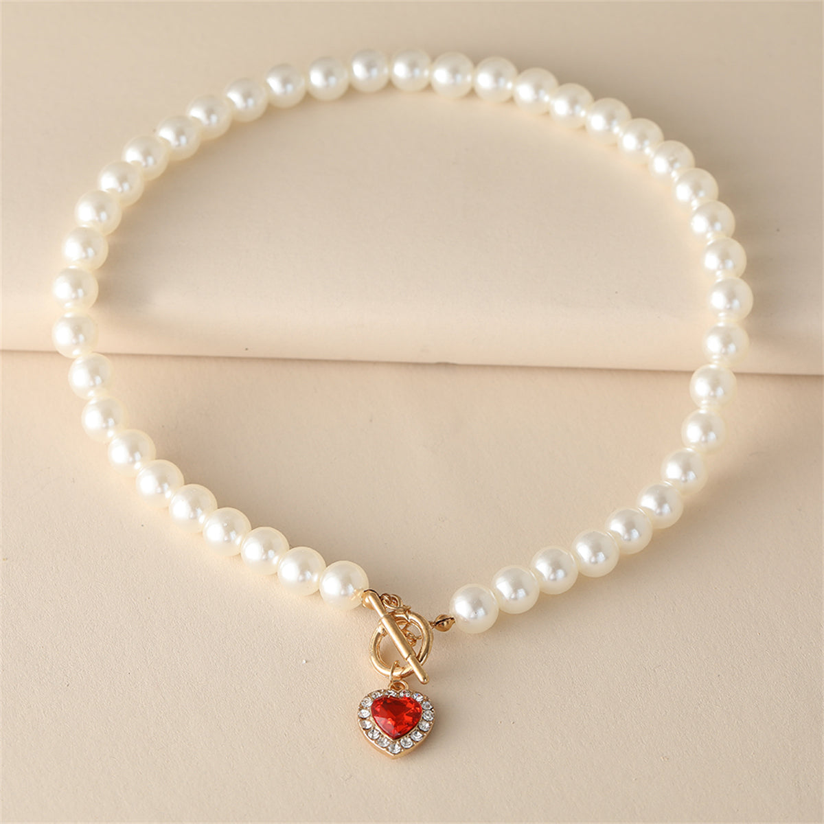 Crystal and Pearl 18K Gold-Plated Beaded Heart Pendant Necklace, gold pendant necklace for women, lifestyle look