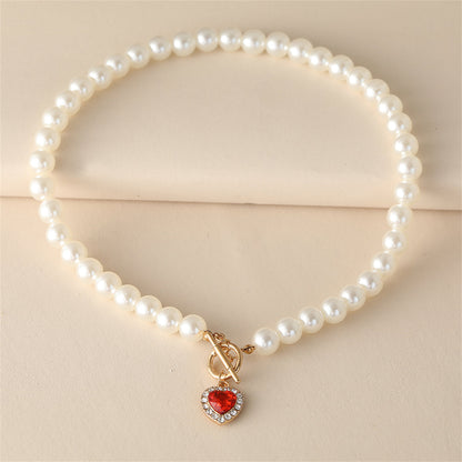 Crystal and Pearl 18K Gold-Plated Beaded Heart Pendant Necklace, gold pendant necklace for women, lifestyle look