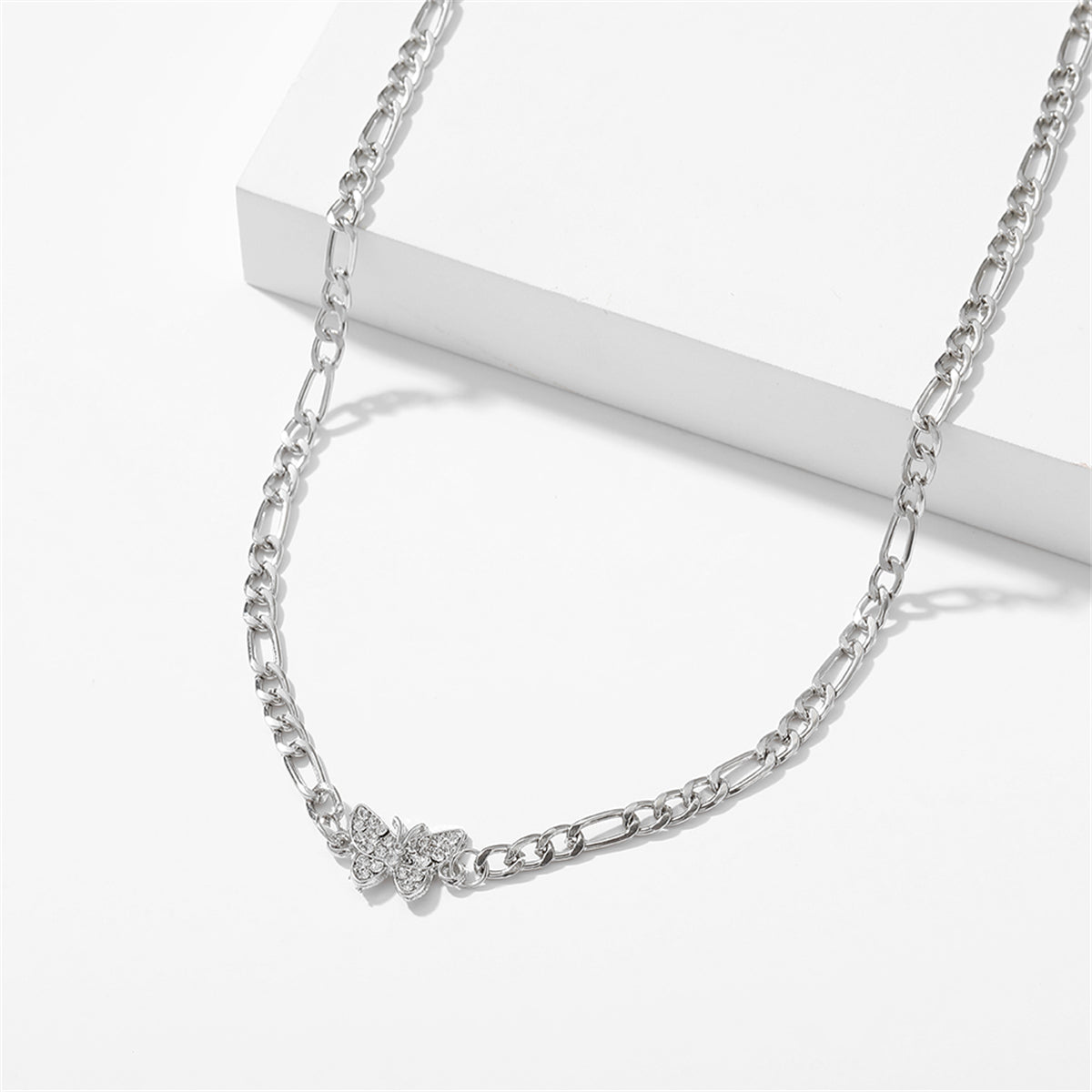 Cubic Zirconia & Silver-Plated Butterfly Choker Necklace