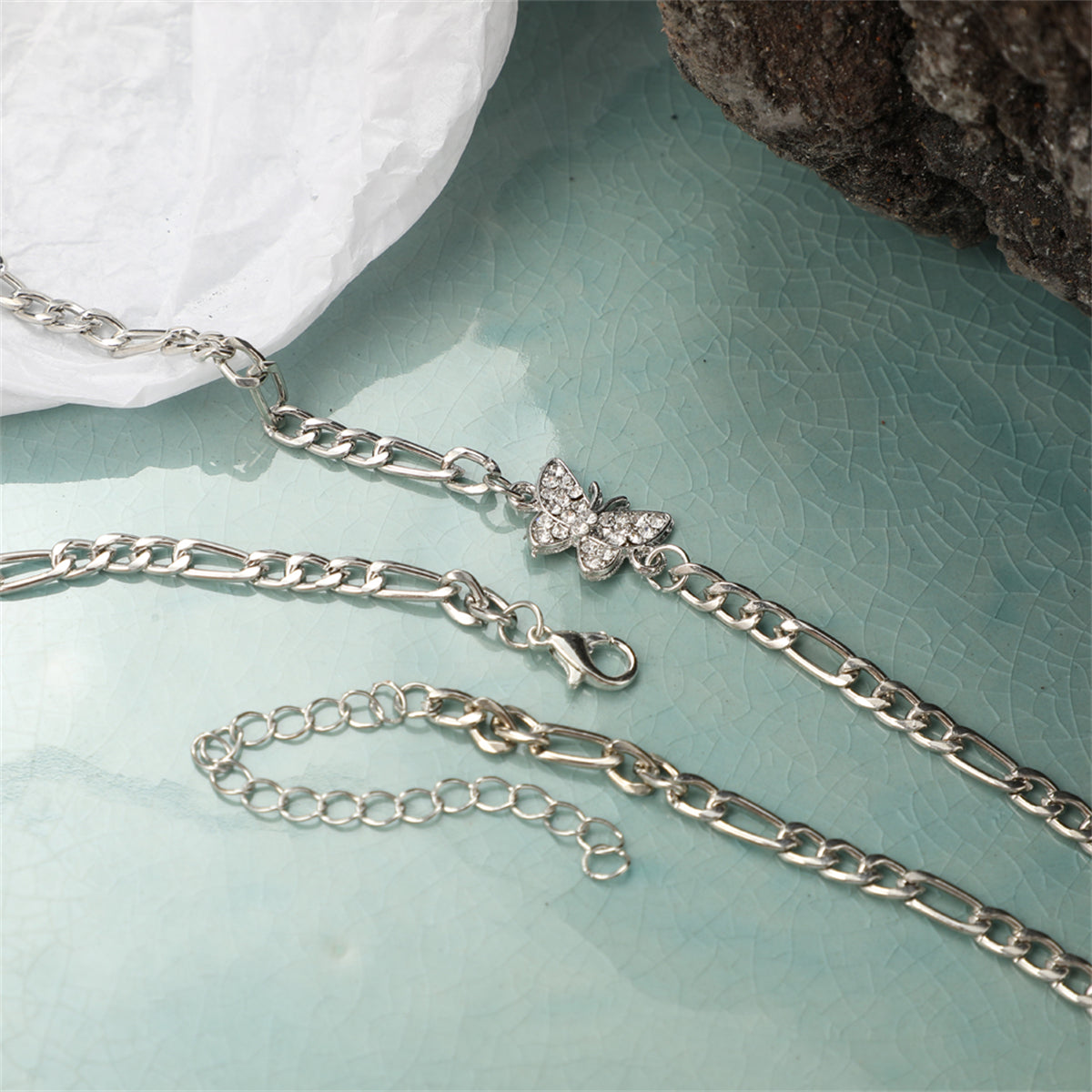 Cubic Zirconia & Silver-Plated Butterfly Choker Necklace