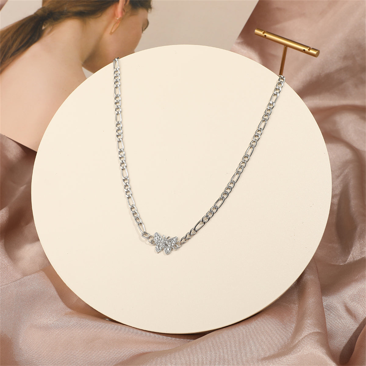 Cubic Zirconia & Silver-Plated Butterfly Choker Necklace