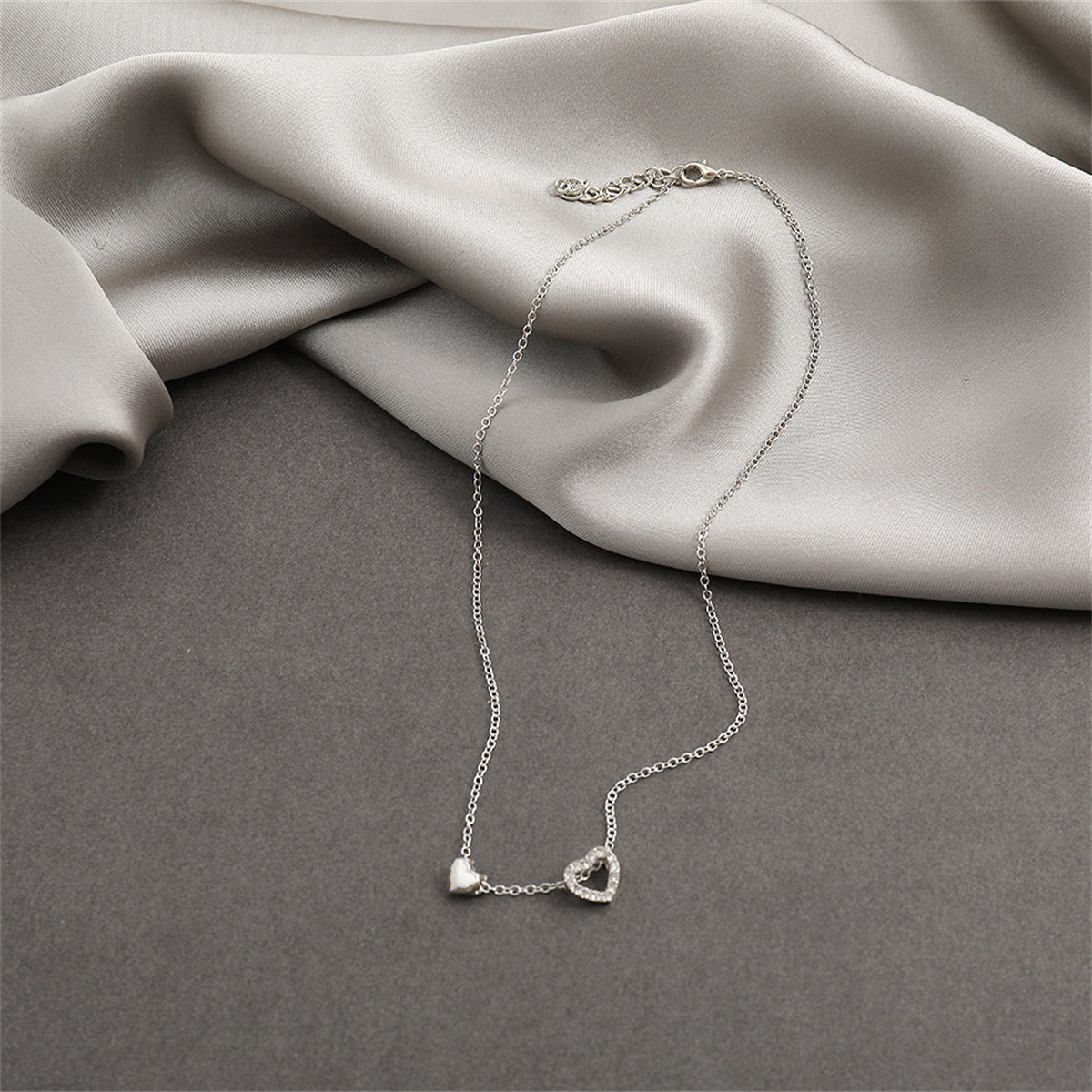 Cubic Zirconia and Silver-Plated Heart Pendant Necklace, silver pendant necklace for women, side view
