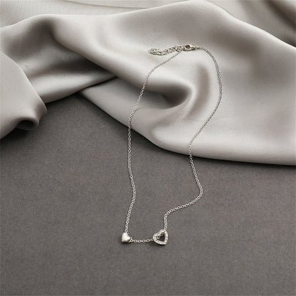 Cubic Zirconia and Silver-Plated Heart Pendant Necklace, silver pendant necklace for women, side view