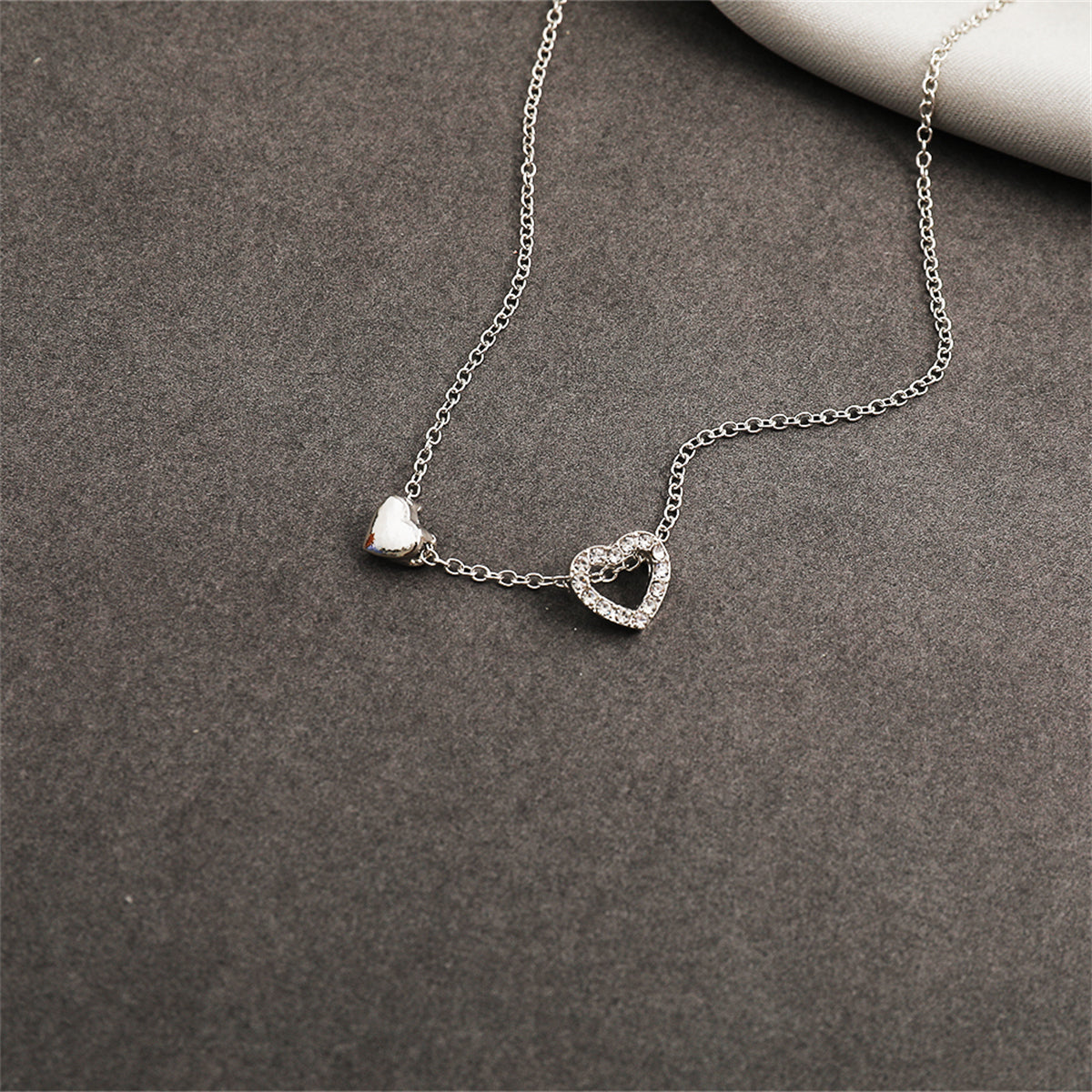Cubic Zirconia and Silver-Plated Heart Pendant Necklace, silver pendant necklace for women, detail close-up
