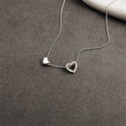 Cubic Zirconia and Silver-Plated Heart Pendant Necklace, silver pendant necklace for women, detail close-up