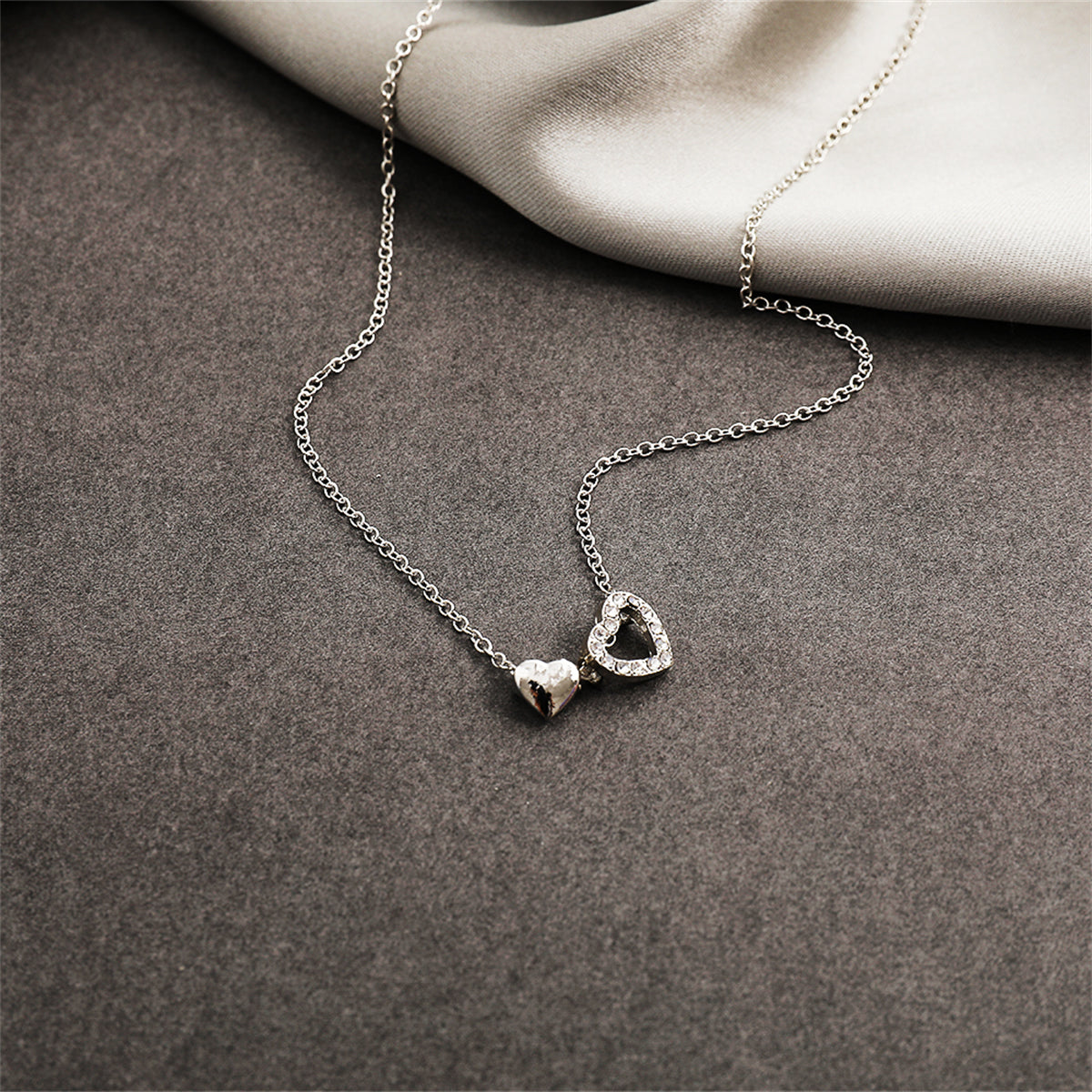 Cubic Zirconia & Silver-Plated Heart Pendant Necklace