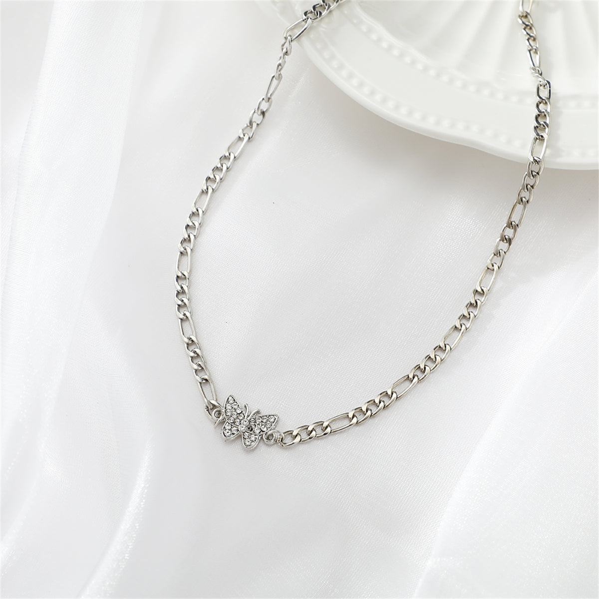 Cubic Zirconia & Silver-Plated Butterfly Choker Necklace