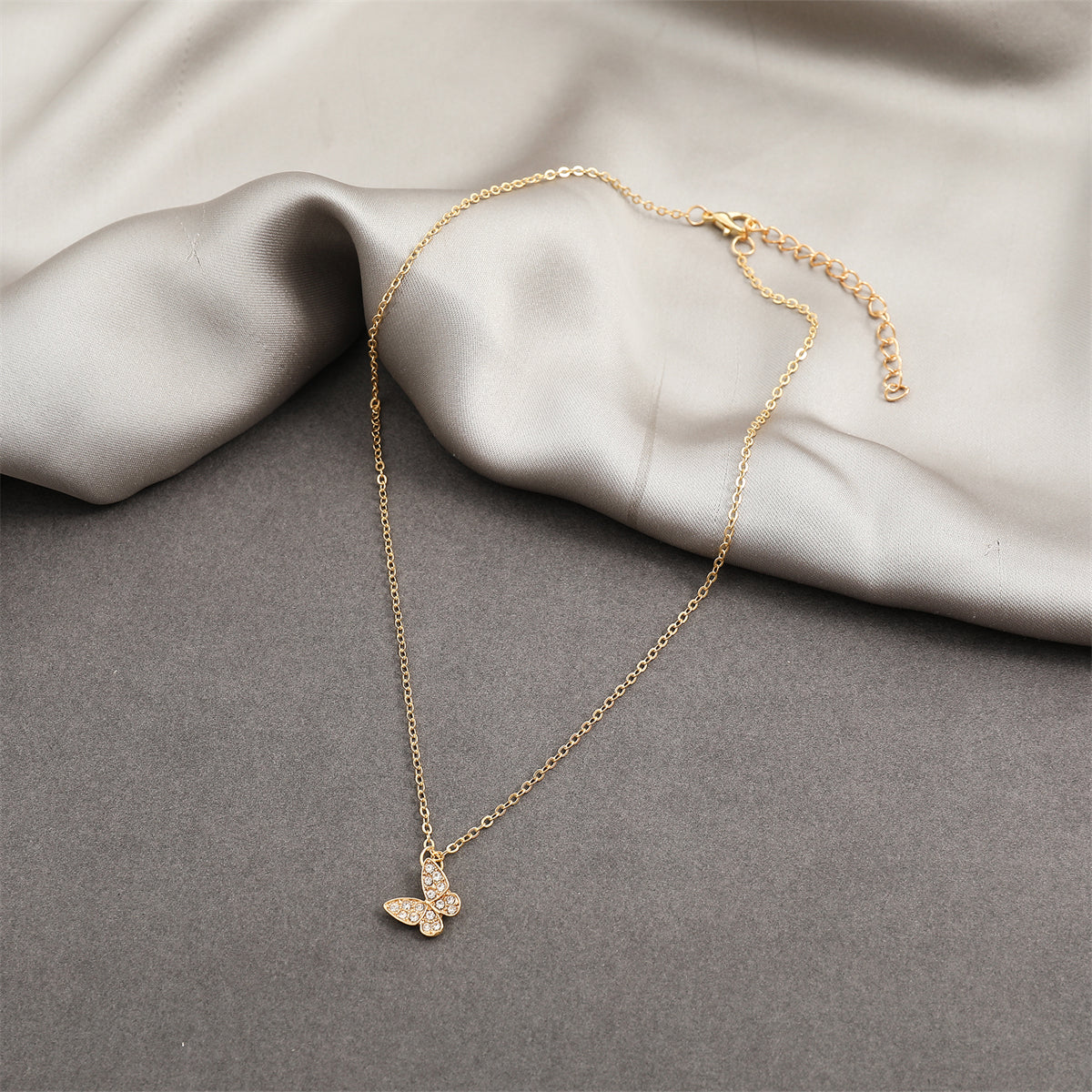 Cubic Zirconia and 18K Gold-Plated Butterfly Pendant Necklace, gold pendant necklace for women, detail close-up