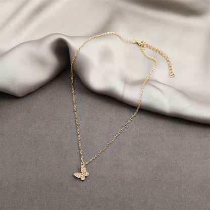 Cubic Zirconia and 18K Gold-Plated Butterfly Pendant Necklace, gold pendant necklace for women, detail close-up