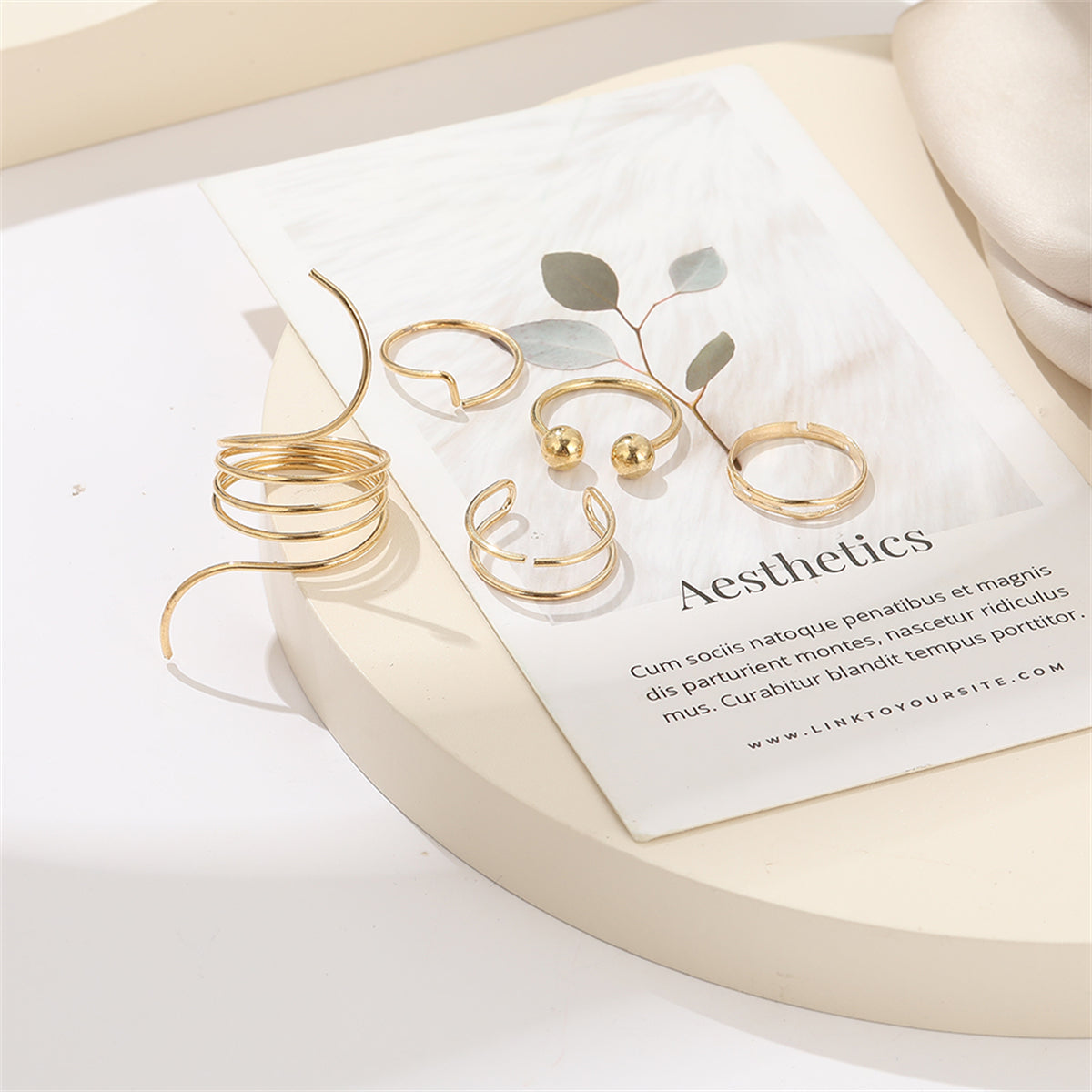 18K Gold-Plated Bead Layered Ring Set, jewelry gift sets for women, botanical inspired, side view