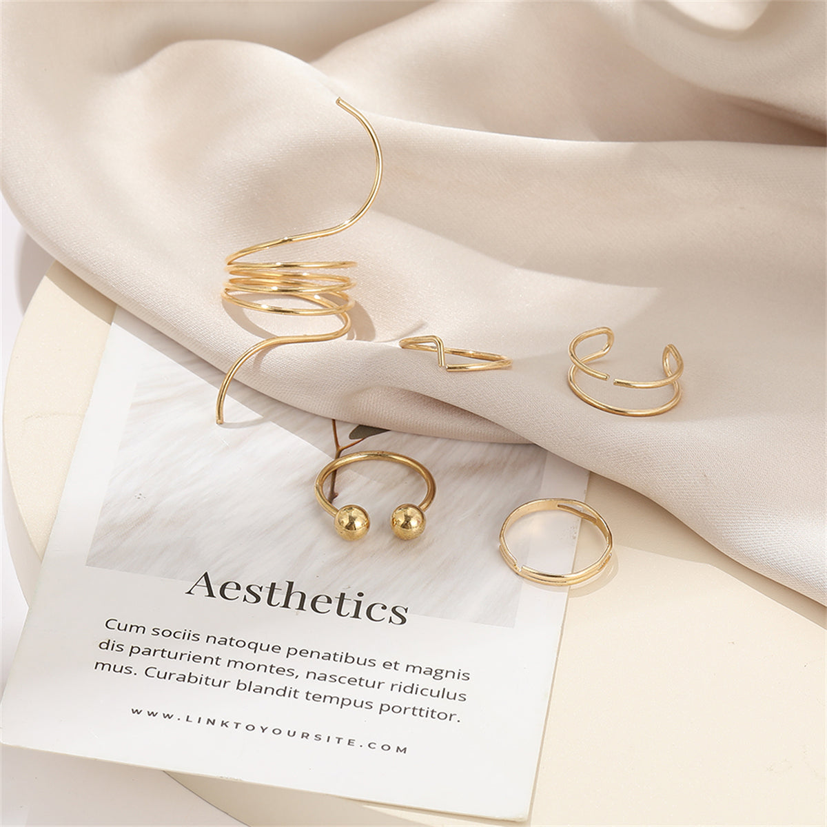 18K Gold-Plated Bead Layered Ring Set, jewelry gift sets for women, botanical inspired, lifestyle look