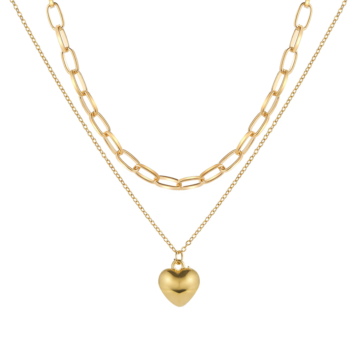 18K Gold-Plated Heart Pendant Layered Necklace, gold pendant necklace for women, everyday style, front view