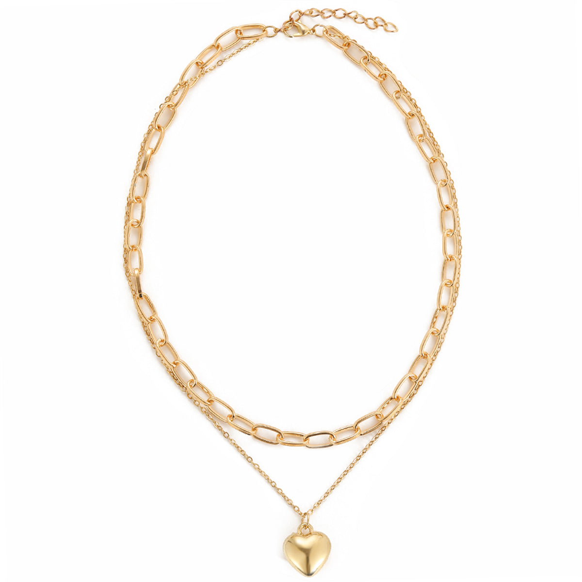 18K Gold-Plated Heart Pendant Layered Necklace, gold pendant necklace for women, everyday style, detail close-up