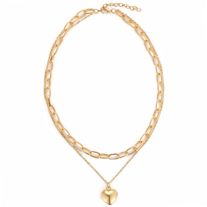 18K Gold-Plated Heart Pendant Layered Necklace, gold pendant necklace for women, everyday style, detail close-up