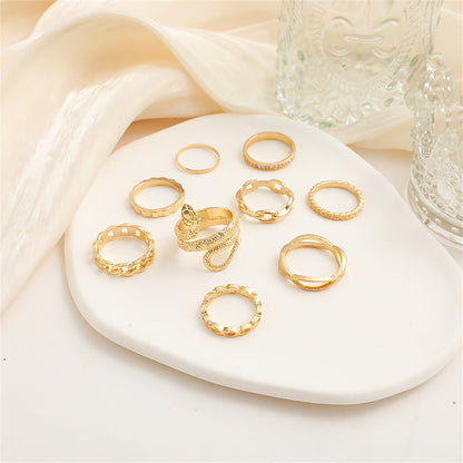 Cubic Zirconia and 18K Gold-Plated Snake Chain Ring Set, jewelry gift sets for women, detail close-up