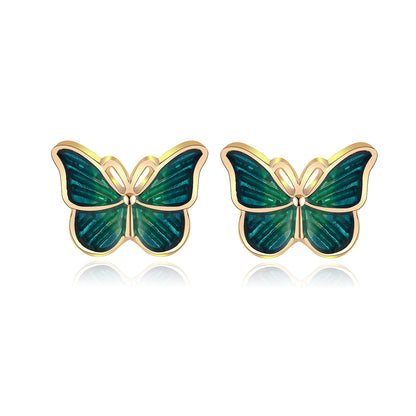Green Acrylic and 18K Gold-Plated Stripe Butterfly Stud Earrings, gold stud earrings for women, botanical inspired, side view