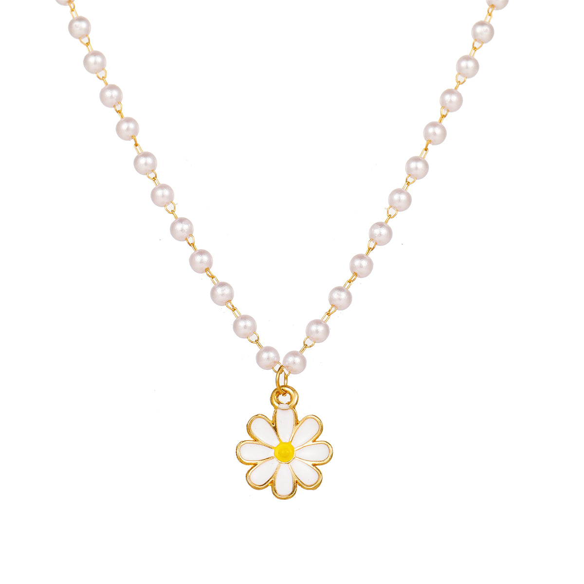 Pearl & 18K Gold-Plated Station Daisy Pendant Necklace