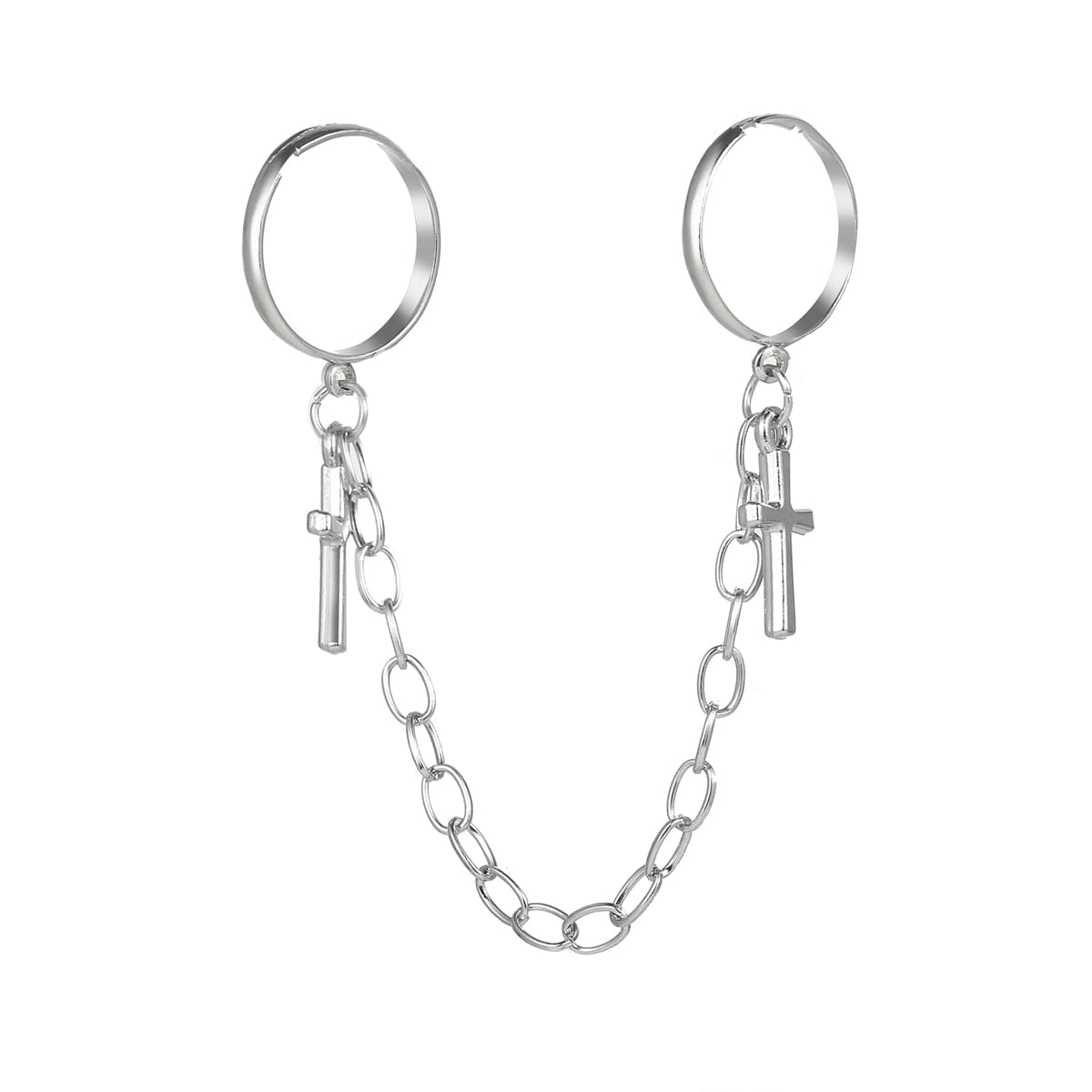 Silver-Plated Double-Finger Cross Ring, silver statement rings for women, vintage-inspired design, lifestyle look