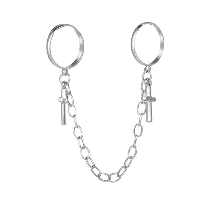 Silver-Plated Double-Finger Cross Ring, silver statement rings for women, vintage-inspired design, lifestyle look