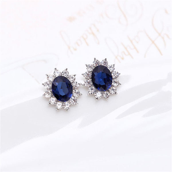 Blue Crystal & Silver-Plated Sun Flower Stud Earrings