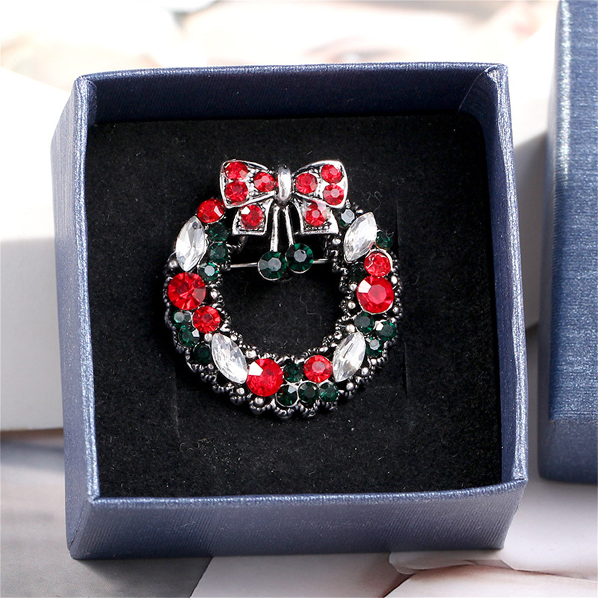 Red and Multicolor Cubic Zirconia and Silver-Plated Wreath Brooch, silver brooch pin, elegant gift for her, styled look