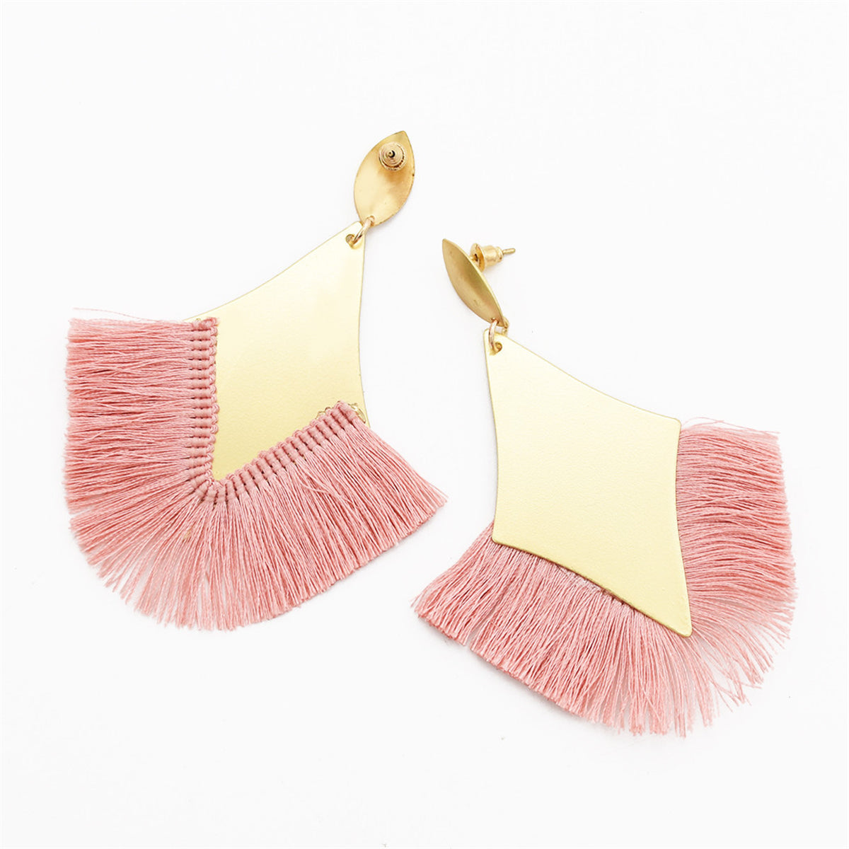 Pink Polyster & 18K Gold-Plated Rhombus Tassel Fan Drop Earrings