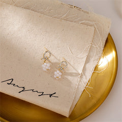 Pearl & Cubic Zirconia Pavé Cluster Drop Earrings