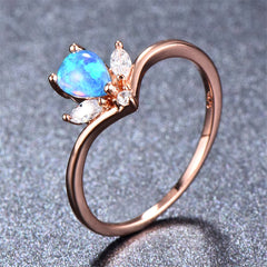 Blue Opal & Cubic Zirconia Trio Ring