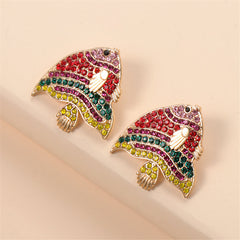 Red & Green Cubic Zirconia Fish Stud Earrings