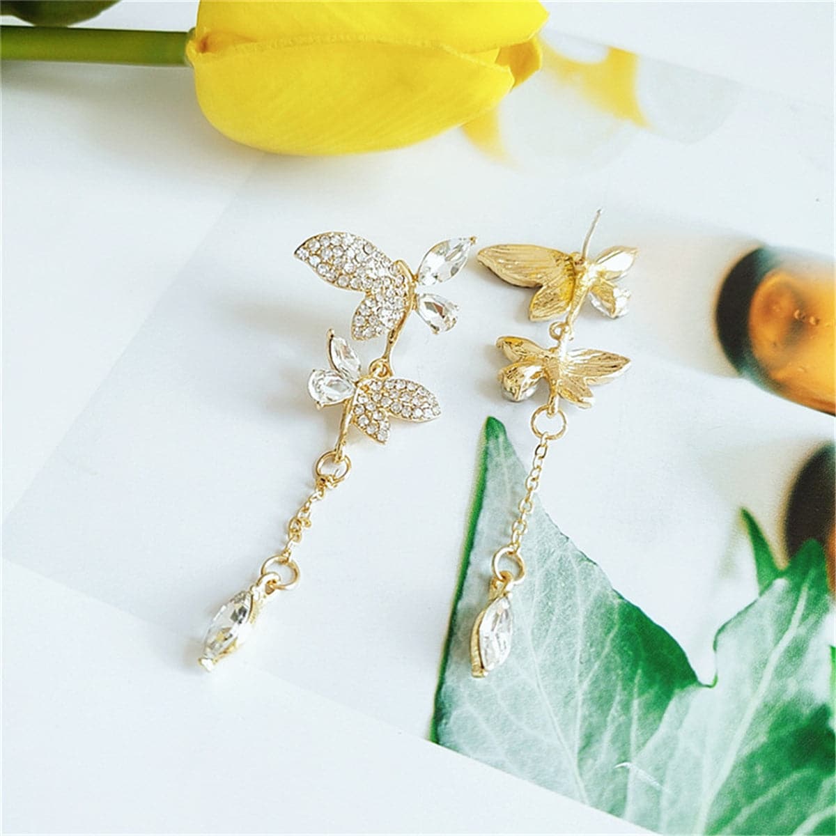 Crystal & Cubic Zirconia Butterfly Drop Earrings