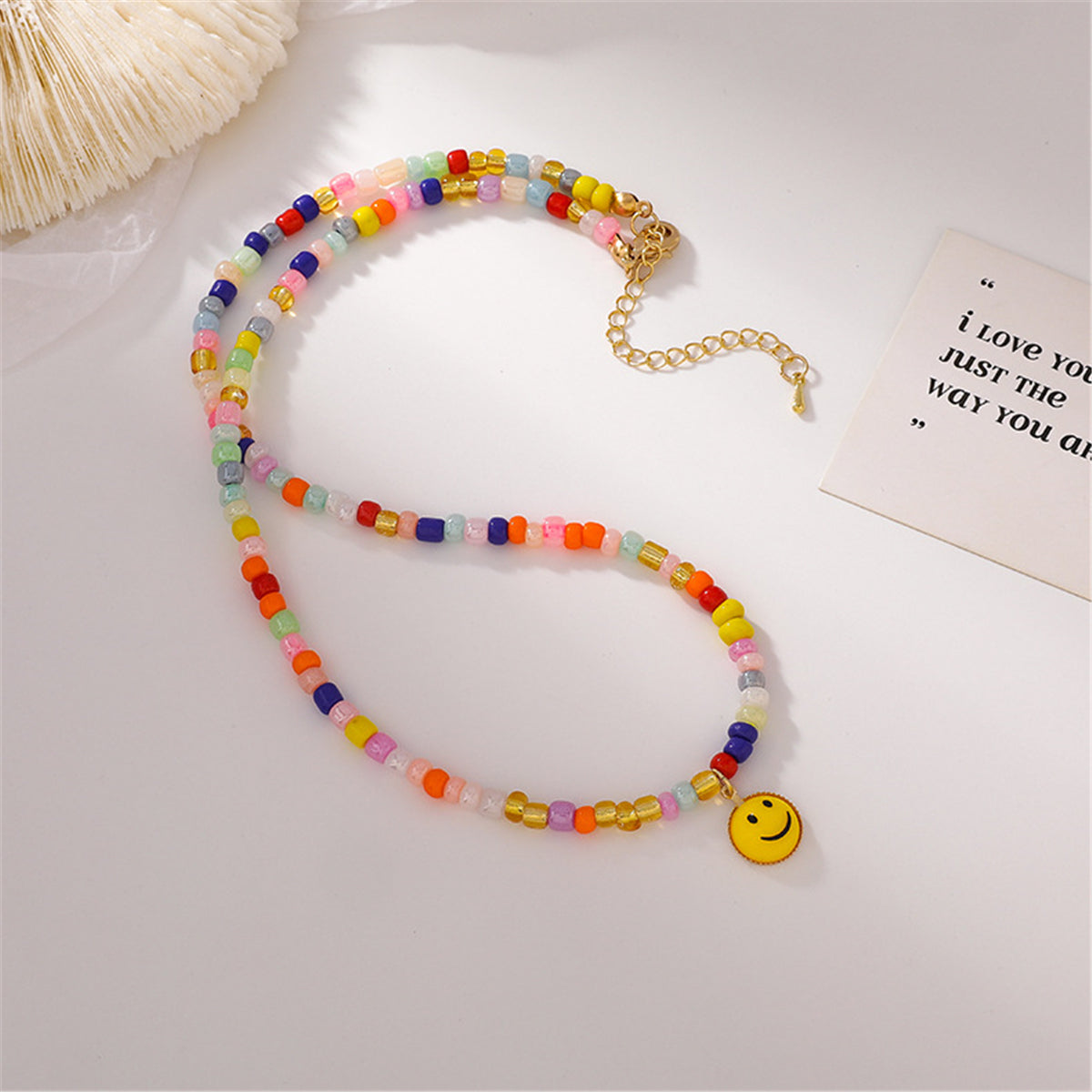 Colored Acrylic Bead & 18K Gold-Plated Smiley Necklace