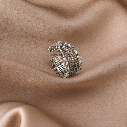 Cubic Zirconia and Silver-Plated Line Adjustable Ring, silver statement rings for women, elegant gift for her, lifestyle look