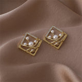 Pearl & Cubic Zirconia Pavé Abstract Square Stud Earrings