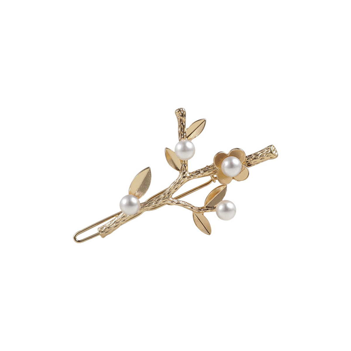 Pearl and 18K Gold-Plated Flower Branch Hair Clip, elegant gift for her, front view