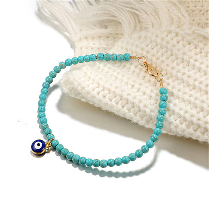 Turquoise and 18K Gold-Plated Beaded Anklet, gold anklet bracelet, botanical inspired, detail close-up