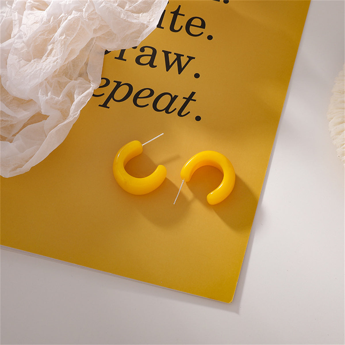 Yellow & Silver-Plated Half Hoop Earrings