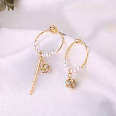 Pearl & 18K Gold-Plated Circle Asymmetrical Drop Earrings