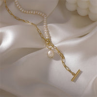 Pearl & 18k Gold-Plated Paperclip-Chain Lariat Necklace