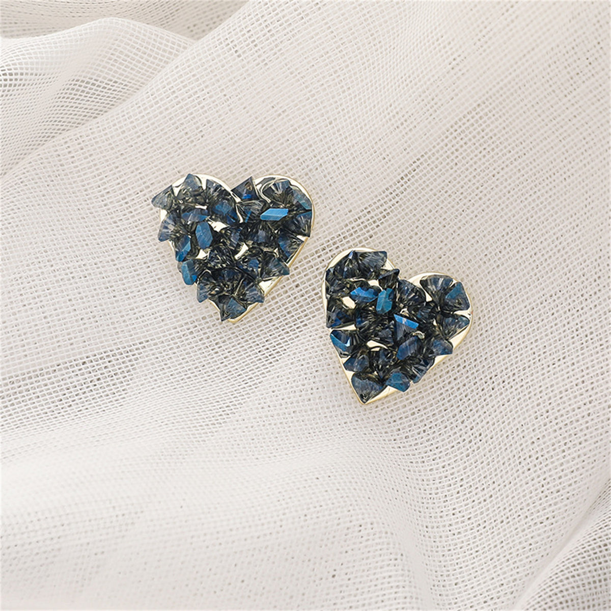 Blue Crystal & 18K Gold-Plated Clustered Heart Stud Earrings