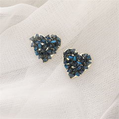 Blue Crystal & 18K Gold-Plated Clustered Heart Stud Earrings