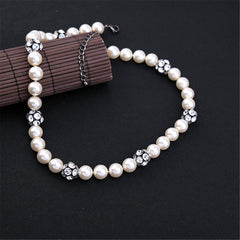 Pearl & Cubic Zirconia Black-Tone Ball Necklace