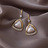 Pearl & Goldtone Open-Triangle Drop Earrings