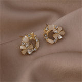 Cubic Zirconia & Crystal Cats Eye 18k Gold-Plated Flower Circle Stud Earrings