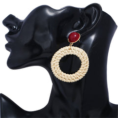 Red Agate & Rattan Open Circle Drop Earrings