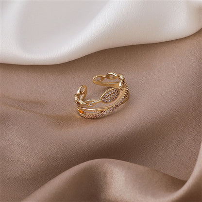 Cubic Zirconia and 18K Gold-Plated Layered Chain Adjustable Ring, gold statement rings for women, lifestyle look