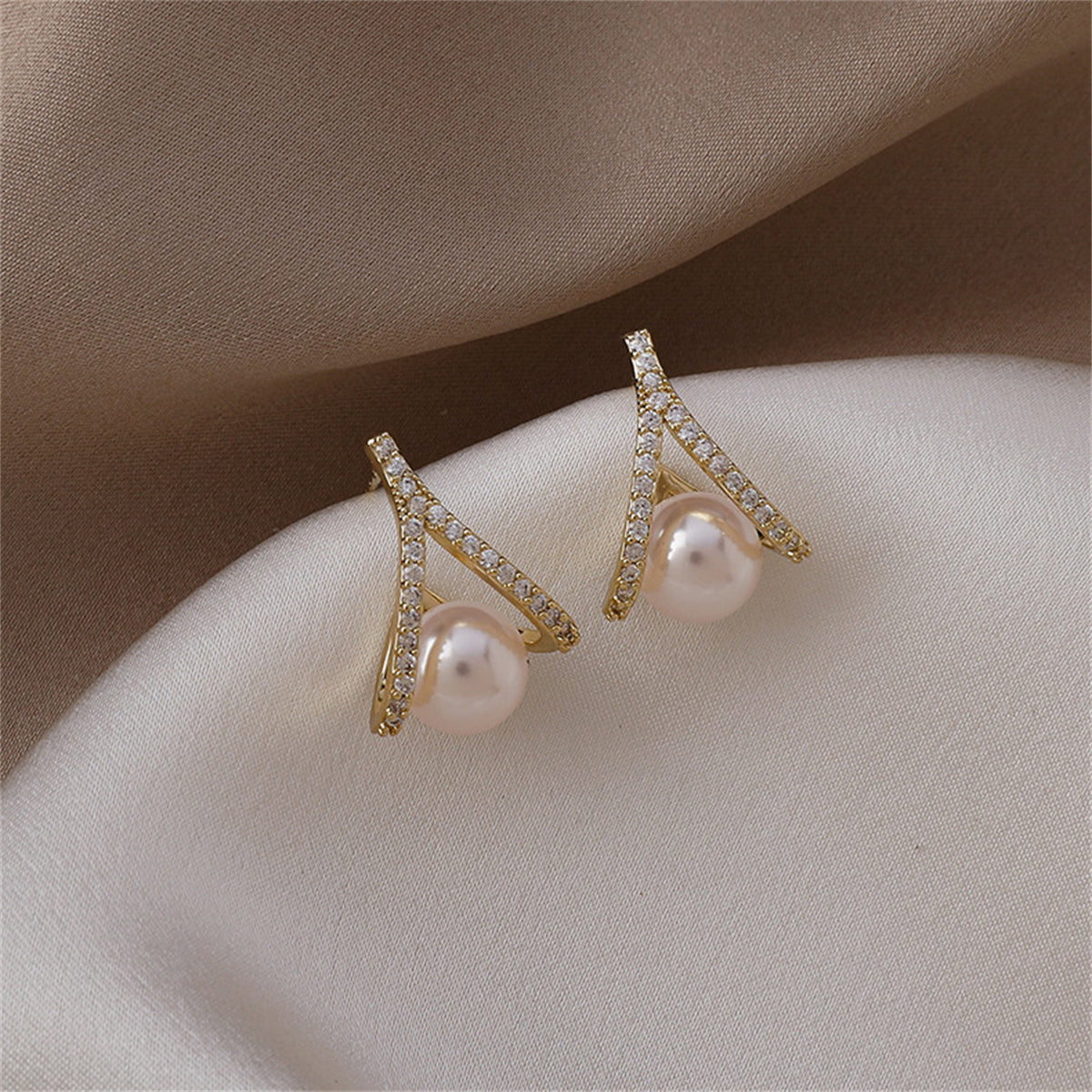 Cubic Zirconia & Pearl Drop Stud Earrings