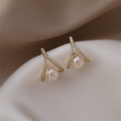 Cubic Zirconia & Pearl Drop Stud Earrings