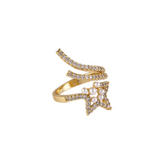 Pearl & Cubic Zirconia 18K Gold-Plated Star Bypass Ring
