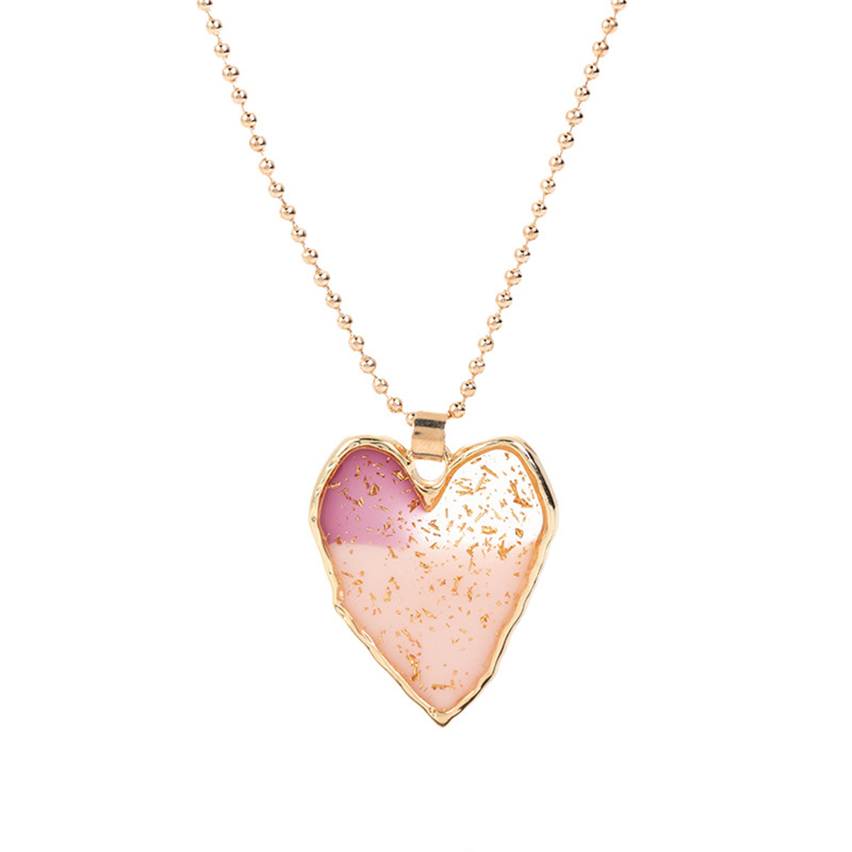 18K Gold-Plated and Light Pink Heart Pendant Necklace, gold pendant necklace for women, vintage-inspired design, side view