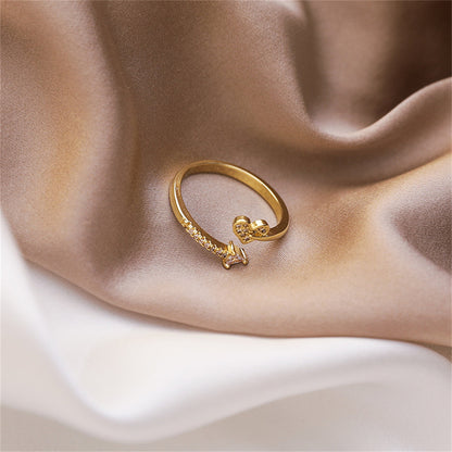 Cubic Zirconia and 18K Gold-Plated Heart Arrow Bypass Ring, gold statement rings for women, lifestyle look